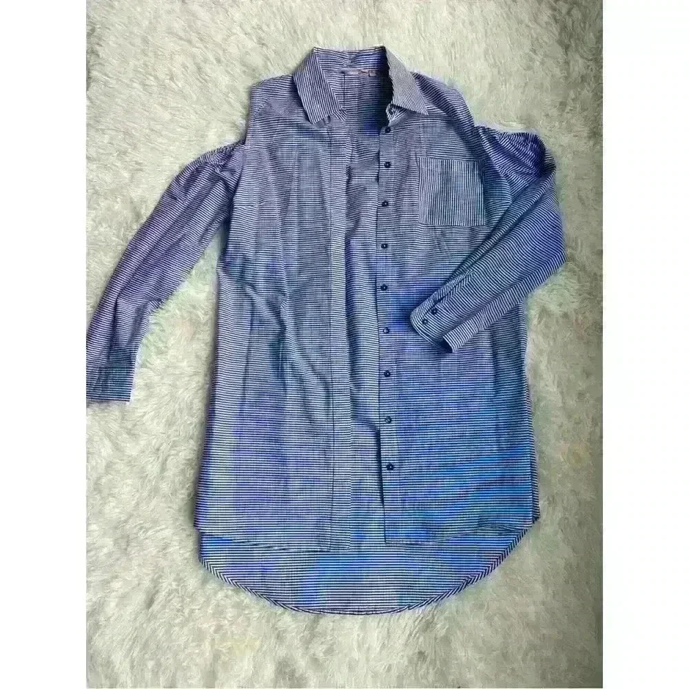 Soft Surroundings Blue White Striped Tunic Button-Up